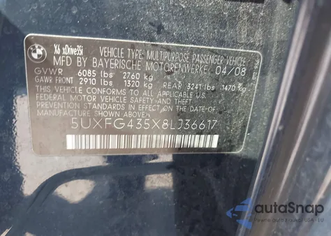 2008 BMW X6 xDrive35I from USA, damaged, VIN 5UXFG435X8LJ36617